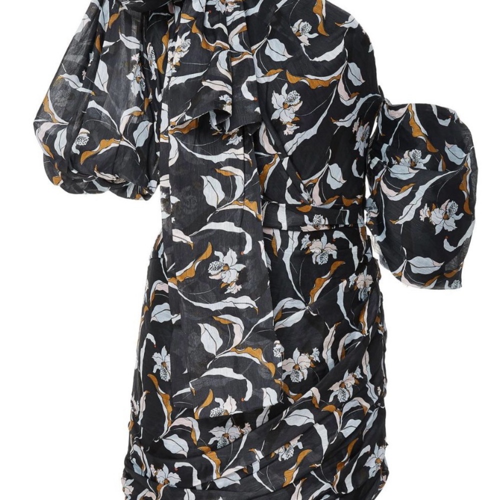 Acler Black Floral Dress with Puff Sleeves